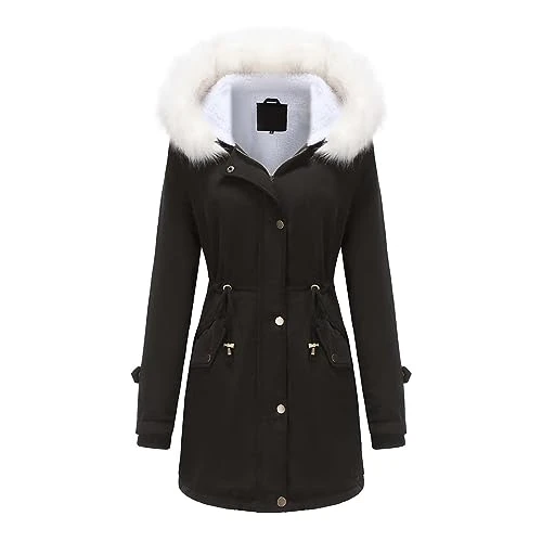 Womens Winter Coats Mid Length Sherpa Lined Warm Heavy Jackets Thickened Windproof Outerwear with Fu