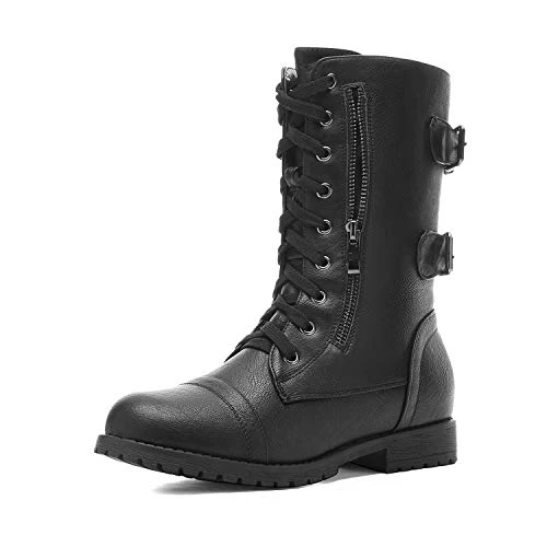 Womens Winter Combat Boots Lace up Ladies Biker Boots Faux Fur Lined Ankle Boots BLACK,TERRAN-SNOW,S