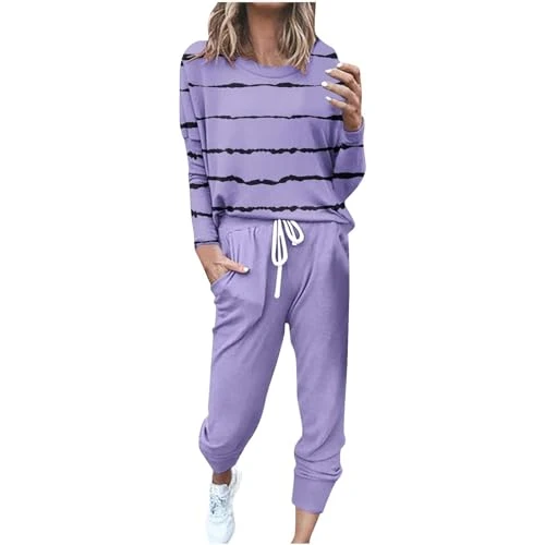 Women's Winter Curvy Sports Suit for Women Casual Running Walking Sportwear Solid Color Pullover+Trousers with Zipper Home Tracksuit for Women 2 Pieces Home Suit Set, purple, XXL