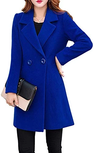 Women's Winter Double Breasted Cotton Blend Outwear Winter Coat Pea Coat Jacket (UK 12, Blue)