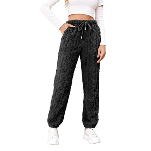 Women's Winter Elegant Pyjama Bottoms Fleece Outdoor Women's Trousers Fleece Trousers Winter Trousers Stretch Outdoor Trousers Pyjamas Long Cotton Warm Baggy Comfortable with Drawstring
