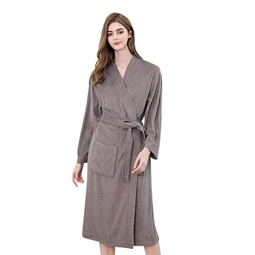 Women's Winter Fleece Dressing Gown with Soft Hood Comfortable White Dressing Gown Short Plush Bathrobe Men Women Lightweight Elegant Pyjamas with Pockets Hood and Belt, grey, XL