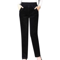 Women's Winter Fleece Lined Corduroy Pants Slim Fit Warm Skinny Straight Leg High Waist Sherpa Trousers Thick Jogger Pants Black