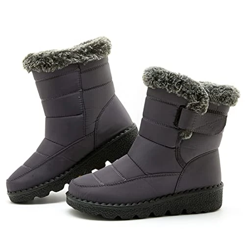 Womens Winter Fur Lined Mid-tops Boots, Ladies Outdoor Warm Snow Boots Women's Winter Waterproof Non