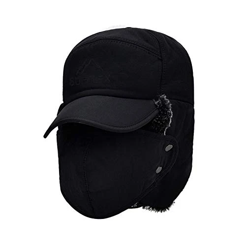 Women's Winter Hat with Ear Flaps Winter Fax Trapper Hat Men Ski F Trooper Earhat Baseball Caps Cap with Ear Flaps Men's Ice Skating and Other Outdoor Activities, black, One Size