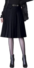 Women's Winter High Waist Pleated A-Line Midi Skirt (10, Black) Women's Winter High Waist Pleated A-Line Midi Skirt (10, Black)