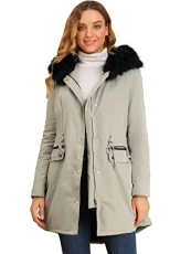 Women's Winter Hooded Coat Down Faux Fur Warm Parka Jacket Gray 8