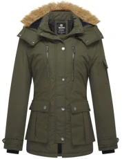 Women's Winter Hooded Windproof Coat Warm Cotton Padded Coats Classic Casual Ladies Jacket Outdoor Parka Jackets Army Green XL