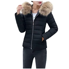 Women's Winter Jacket Coat Winter Jacket Teddy Fur Slim Large Cotton Clothing for Women Wool Cotton Warm Padded Thick Coat Collar for Women Winter Coat Oversized Winter Jacket Down Jacket, black, 3XL