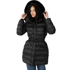 Women's Winter Jacket Ladies Coat Quilted Puffa Padded Belted Pockets with Faux Fur Trim Puffer Oute