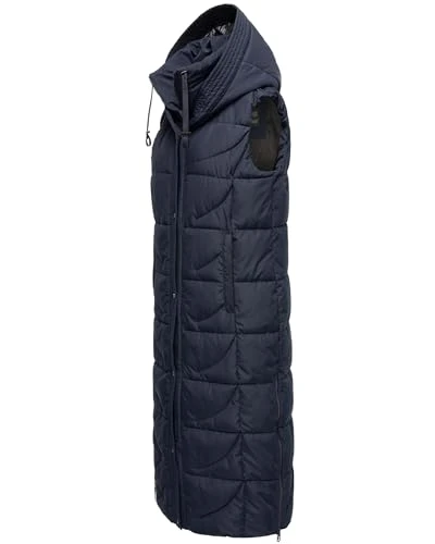 Women's Winter Jacket Warm Quilted Vest Extra Long with Hood Pretzels XS - XXL, navy, L