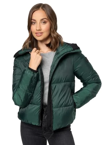Women's Winter Jacket Warm Reflective Quilted Jacket in Metallic Look Star Bargain XS - XL, Forest green, M