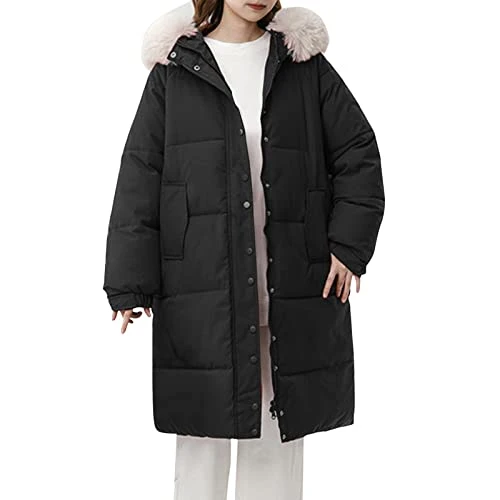 Women's Winter Jacket, Winter Jacket, Coat, Winter Down Jacket for Women, Loose, Thickened, Medium Length and Long Bread Jacket, Padded Jacket, Women's Long Coat Winter Outerwear, black, S