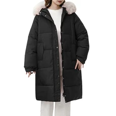 Women's Winter Jacket, Winter Jacket, Coat, Winter Down Jacket for Women, Loose, Thickened, Medium Length and Long Bread Jacket, Padded Jacket, Women's Long Coat Winter Outerwear, black, S