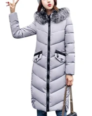 Women's Winter Long Coat Large Size Loose Thick Outerwear Fur Collar Hooded Down Jacket Grey L Women's Winter Long Coat Large Size Loose Thick Outerwear Fur Collar Hooded Down Jacket Grey L