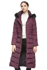 Women's Winter Long Down Jacket with Fur Hood Raglan Sleeve Coat Quilted Comfort Jacket Navy XXL