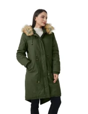 Women's Winter Long Hooded Thickened Sherpa Fleece Lined Parka Jacket Warm Coat Army green M