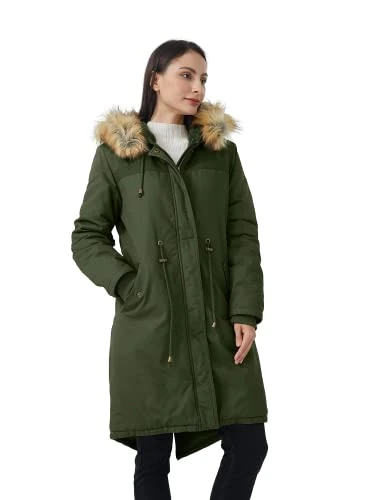 Women's Winter Long Hooded Thickened Sherpa Fleece Lined Parka Jacket Warm Coat Army green M