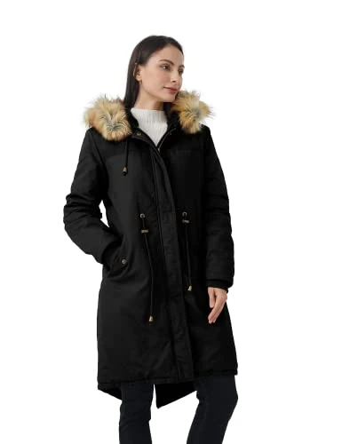 Women's Winter Long Hooded Thickened Sherpa Fleece Lined Parka Jacket Warm Coat Black M