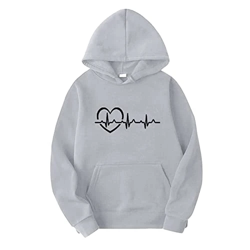 Women's Winter Long Sleeve Hoodie Casual Women's Long Sleeve Sweatshirt with Electrogram Print and Hood Hoodie Women's Oversize Hooded Pullover, gray, S