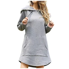 Womens Winter Long Sleeve Nightgown Floor Length Sleepwear Casual Long Night Dress Color Block Patchwork Hoodie Sleepshirt Oversize Loose Pajamas Soft Maternity Dress Gray