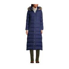 Women's Winter Maxi Long Down Coat with Hood, Deep Sea Navy, Medium