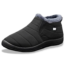 Women's Winter Outdoor Flat Walking Shoes, Ladies Fur Lined Warm Snow Boots Comfortable Ankle Boots Winter Waterproof Outdoor Booties Thermal Non-slip Shoes for Women