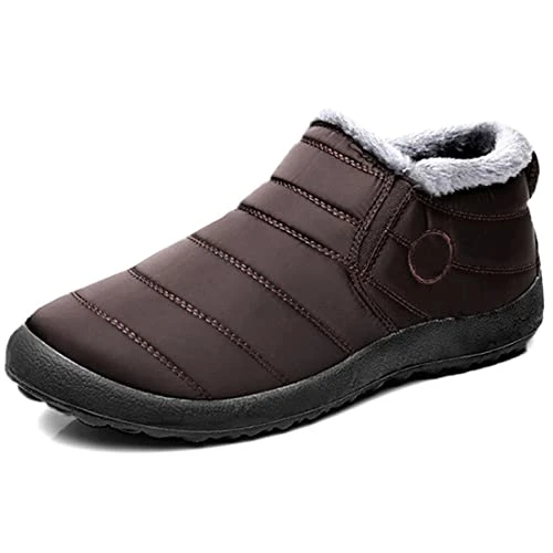 Women's Winter Outdoor Flat Walking Shoes, Ladies Fur Lined Warm Snow Boots Comfortable Ankle Boots 