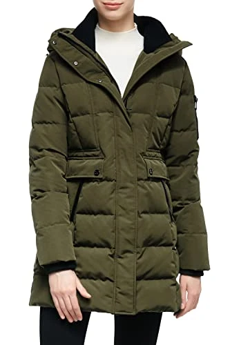 Women's Winter Padded Puffer Coat Warm Hooded Down Jacket Quilted Comfort Jacket Armygreen M