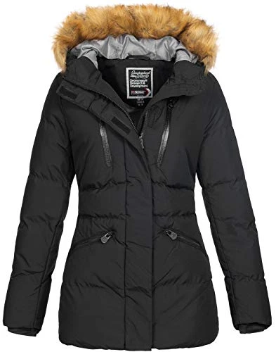 Women's Winter Parka Crown Fur Hood Black XXL