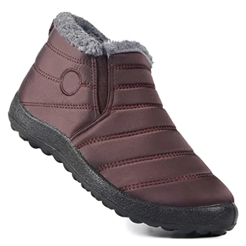 Womens Winter Snow Boots, Ladies Fur Lining Winter Warm Shoes Comfy Flats Waterproof Non-Slip Ankle 