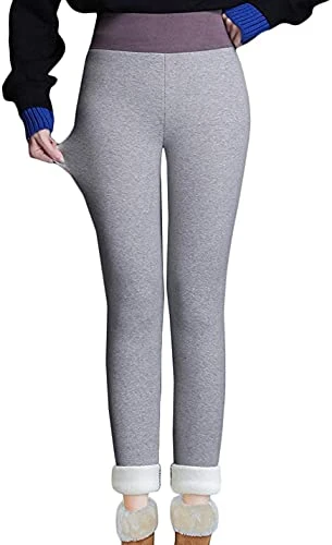 Women's Winter Thick Fleece Leggings High Waist Tummy Control Fleece Pants Tights (4, Light Grey)