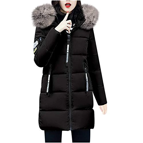 Womens Winter Thick Jacket Collar Zipper Pocket Coat Warm Cotton Hoodie Outwear, Halloween Christmas