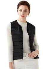 Women's Winter Ultralight Collarless Puffer Down Short Vest Waistcoat Black 12