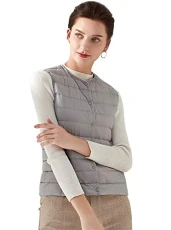 Women's Winter Ultralight Collarless Puffer Down Short Vest Waistcoat Grey 8