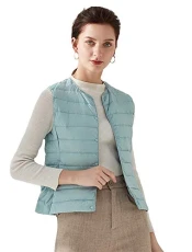 Women's Winter Ultralight Collarless Puffer Down Short Vest Waistcoat Sky Blue 8