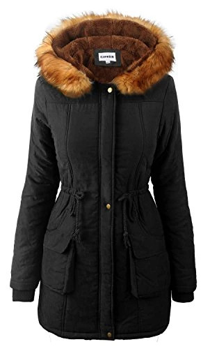 Womens Winter Warm Coat Faux Fur Lined Parka Black UK 12