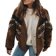Women's Winter Warm Coat Sherpa Fleece Lined Jacket Thickened Warm Quilted Jacket Brown