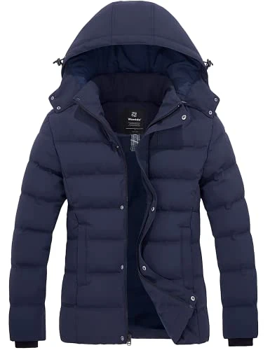 Women's Winter Warm Jacket Hooded Winter Coat Quilted Thicken Puffer Jacket with Removable Hood Navy