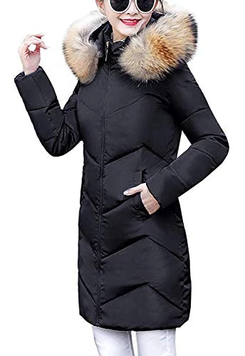 Women's Winter Warm Long Quilted Coat Puffer Jacket Thicken Outerwear with Removable Faux Fur Hooded