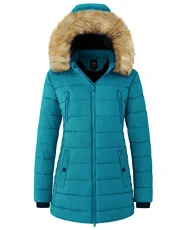 Women's Winter Warm Puffer Jacket Water Resistant Outdoor Coat Cotton Padded Jacket Faux Fur Hood Coats Blue L