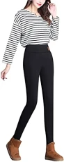 Women’s Winter Warm Sherpa Fleece Lined Leggings High Waist Thermal Stretchy Pants (8, Black)