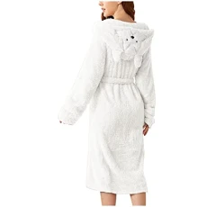 Women's Winter Warm Short Dressing Gown - Comfortable Personalised Dressing Gowns with Hood Pool Bathrobe Men Women Cotton Soft Sauna Bathrobe, White, M