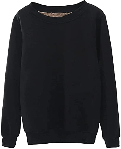 Womens Winter Warm Thick Fleece Lined Sweatshirt Long Sleeve Crewneck Pullover Tops (6, Black)