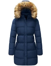Women's Winter Warm Thicken Long Coat Warm Quilted Jacket with Faux Fur Removable Hood Navy L Women's Winter Warm Thicken Long Coat Warm Quilted Jacket with Faux Fur Removable Hood Navy L