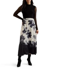 Womens WMD-selnaa-mesh Top Printed Skirt Midi Special Occasion Dress, Black, 14 UK Womens WMD-selnaa-mesh Top Printed Skirt Midi Special Occasion Dress, Black, 14 UK