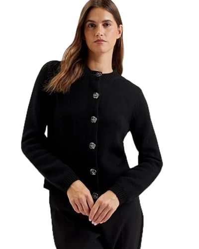 Womens Wmk-jaycey-Rose Button Crew Neck Cardigan Sweater, Black, 14 UK