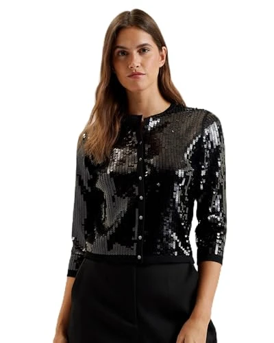 Womens Wmk-sabrnha-Sequin Long Sleeve Cropped Cardigan Sweater, Black, 6 UK