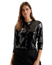Womens Wmk-sabrnha-Sequin Long Sleeve Cropped Cardigan Sweater, Black, 6 UK