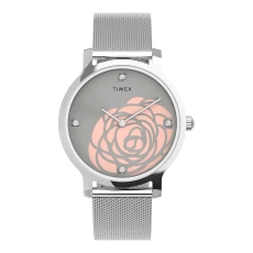 Womens Wms Transcend Floral Cutout Silver-Tone Case And Mesh Bracelet